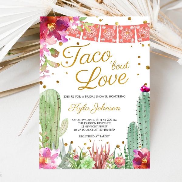 Faire-part de douche nuptiale Taco Bout Love, MODÈLE MODIFIABLE, shower de mariage mexicain, invitation de shower de mariage Fiesta DIY, succulentes, cactus