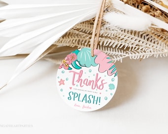 Pastel Tropical Pool Party Thank You Tag Template, Girls Pool Birthday Party Round Favor Tags, Splish Splash Pink Pool Party Favors, Corjl