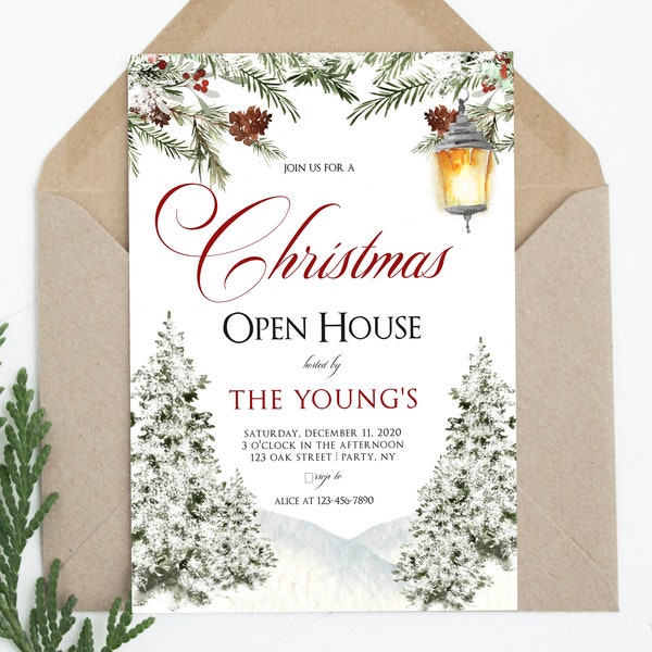 Christmas Open House Party Invitation, Christmas Party Invite, Holiday Party Open House Invitation, Holiday Party Invite, Editable Template