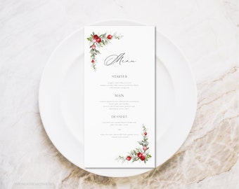 Elegant Christmas Menu Template, Editable Christmas Menu, Holly Berry Christmas Menu, Printable Christmas Menu, Holiday Menu Template, HBC