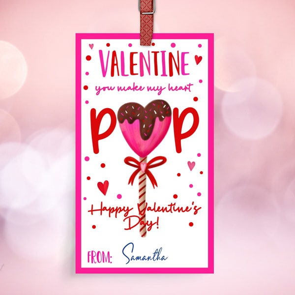 Editable You Make My Heart Pop Valentine's Day Gift Tag Valentine Cake Pop Tag Valentine School Tag Valentine Gift Tag Instant Download