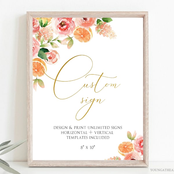 Citrus Bridal Shower Custom Signs, Main Squeeze Editable Sign Template, Make Your Own Signs, Vertical, Horizontal, 8x10, Printable Signs