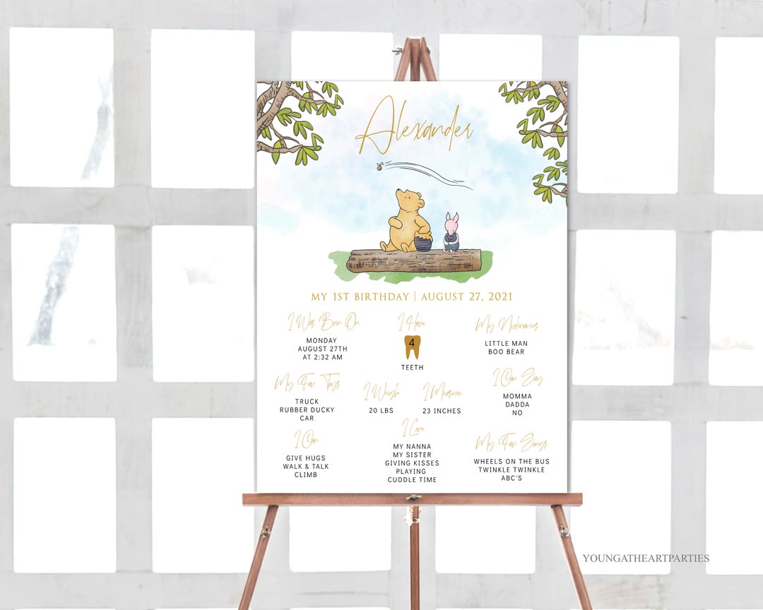 Classic Winnie the Pooh Milestone Sign Template, Editable Classic Pooh ...