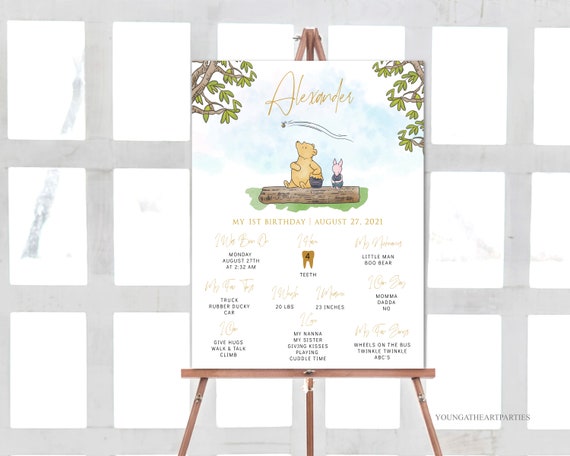 Classic Winnie The Pooh Milestone Sign Template, Editable Classic Pooh Milestone Board, Printable Baby's First Birthday Sign, WTPB#001 Il_570xn