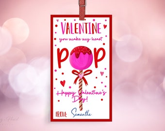 Editable You Make My Heart Pop Valentine's Day Gift Tag Valentine Cake Pop Tag Valentine School Tag Valentine Gift Tag Instant Download