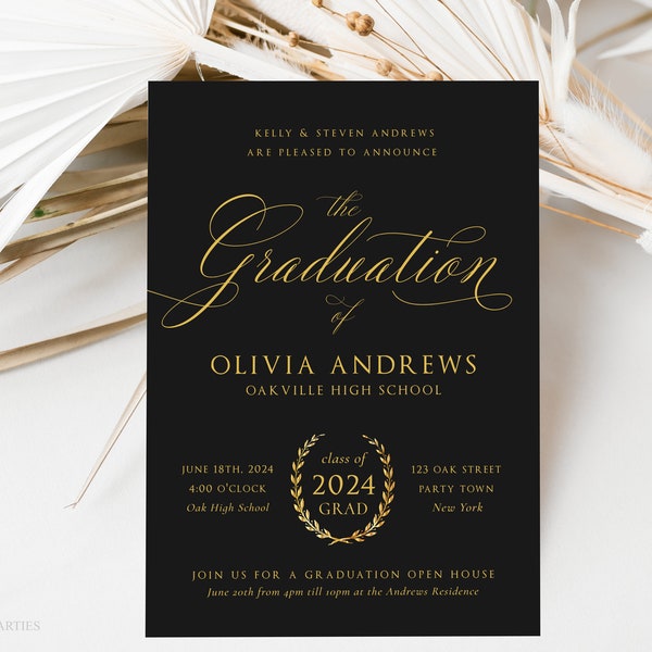 Elegant Graduation Party Invitation, High School Graduation, Graduation Invitation Template, Graduation Open House Invite, Editable Template