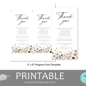 Wildflower Place Setting Thank You, Boho Florals Thank You Letter Template, Editable Wedding Napkin Note, Wedding Menu Thank You Card, DFWF image 7