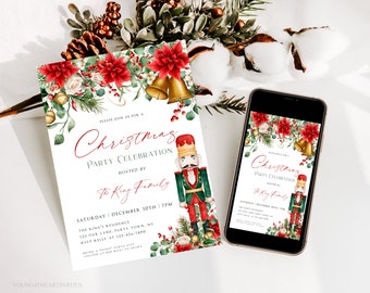 Elegant Christmas Party Celebration, Editable Holiday Nutcracker Invite Template, Christmas Party Invitation, Instant Download, NCP