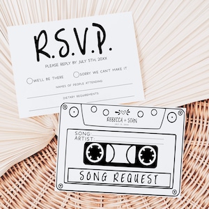 Modello di scheda cassetta nastro RSVP, canzone nuziale RSVP, scheda di risposta minimalista, scheda di risposta canzone modificabile, scheda Rsvp nastro cassetta retrò