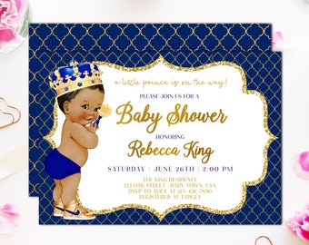 Royal Prince Baby Shower Invitation, Blue and Gold Little Prince Baby Shower Invite, Editable Template, Instant Download, Corjl