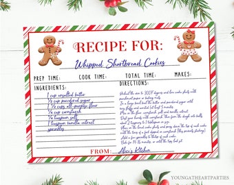 Editable Christmas Cookie Recipe Card Holiday Recipe Card Christmas Holiday Baking Gift Idea Recipe Cards Instant Download Corjl Template