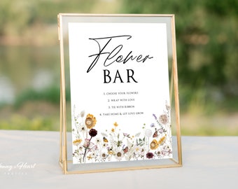 Wildflower Flower Bar Sign, Boho Bouquet Bar Sign, Make a Bouquet Sign, Boho Flower Bar Sign, Shower Sign Printable, Edit with Corjl, DFWF