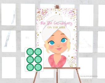 Pin the Cucumbers on The Girl Spa Party Game Spa, Glitz and Glam Spa Birthday Party Game, Spa Makeup Party Activity, Instant Download