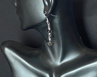 Handmade Hematite Crystal Hanging Earrings, Medium Length