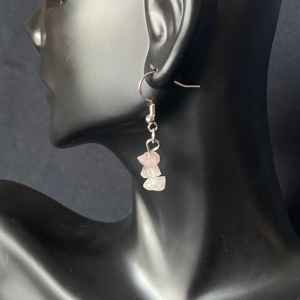 Tall Rose Quartz Crystal Hanging Earrings