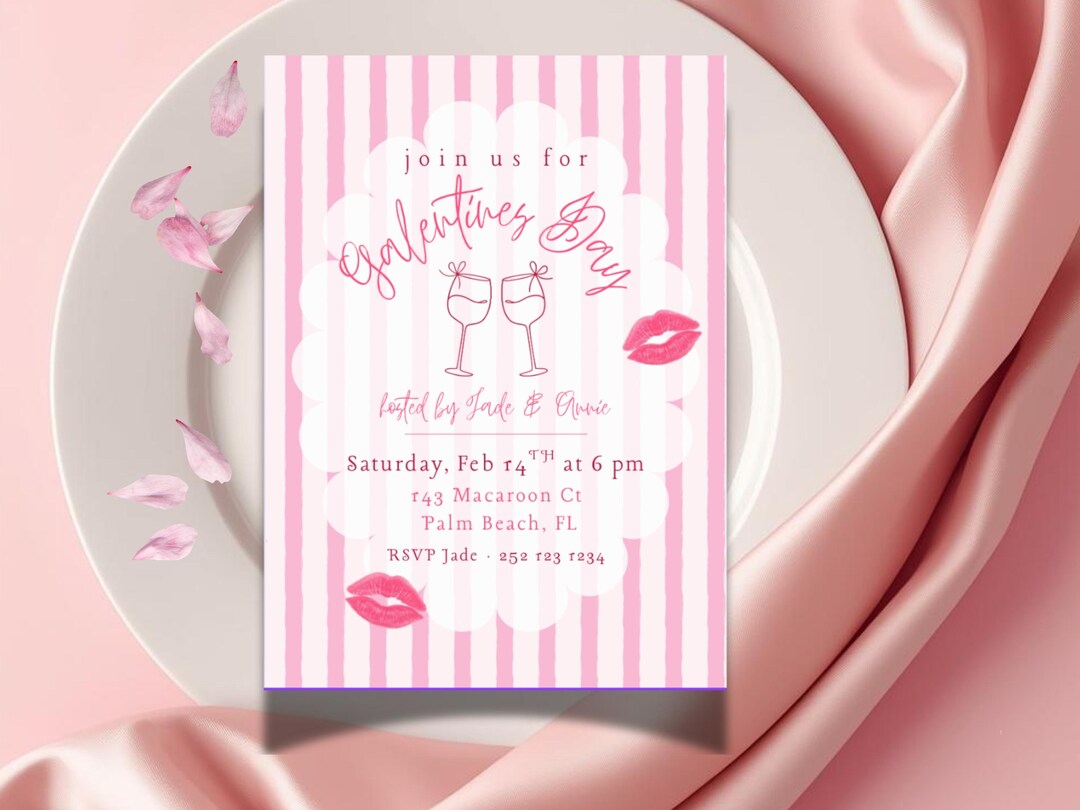 Editable Galentine's Day Invitation, Girls Night Brunch (5x7 Inch Canva ...