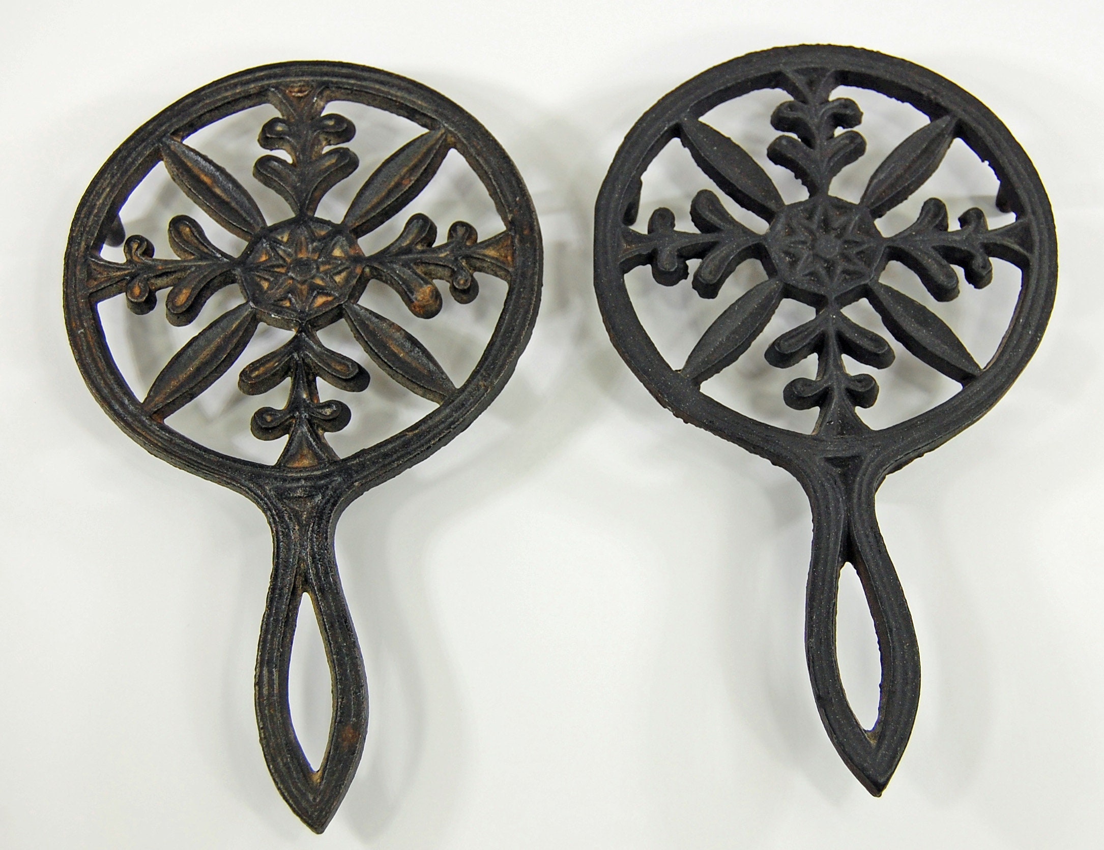 Pair of Vintage Cast Iron Black Metal Trivets 8 Point Star Etsy