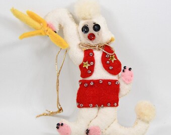 Vintage Felt Christmas Ornament Monkey with Banana Red Vest Shorts MCM 1960s 4"
