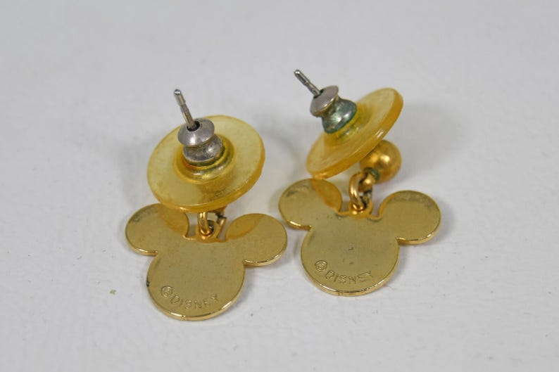 Vintage Mickey Mouse Ears Gold Tone Post Dangle Earrings Marked Disney Small image 4