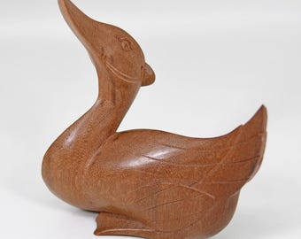 Vintage Hand Carved Cheeky Wood Duck Bird Heron Loon Bali Indonesian Art Figural