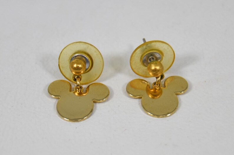 Vintage Mickey Mouse Ears Gold Tone Post Dangle Earrings Marked Disney Small image 2