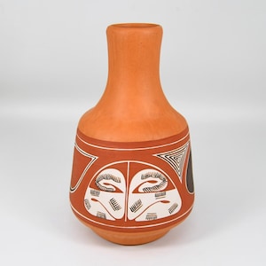 Quibor Lara Venezuela Folk Art Terracotta Pottery Vase Ram Sheep Head Signed 5"