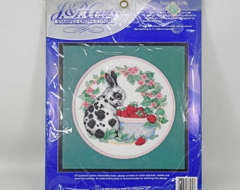 Vintage J&P Coats Bunny 'n Berries Stamped Cross Stitch Kit #23012 New Opened
