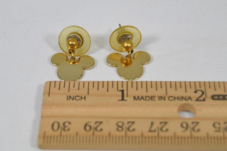 Vintage Mickey Mouse Ears Gold Tone Post Dangle Earrings Marked Disney Small image 3