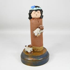 Shepherd Sheep Nativity Sculpture Figurine Vtg Studio Folk Art Pottery Signed 6"