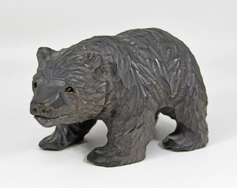 VTG Hand Carved Wooden Bear Ainu Product S. Takahashi L.A. Japan 4x3” Black