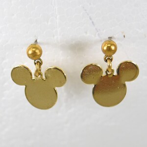 Vintage Mickey Mouse Ears Gold Tone Post Dangle Earrings Marked Disney Small