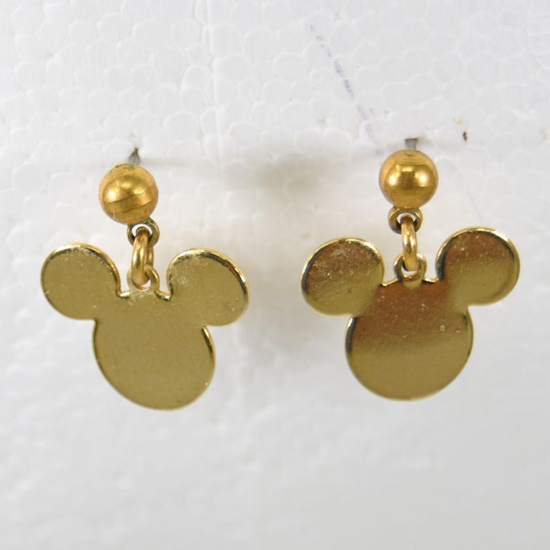 Vintage Mickey Mouse Ears Gold Tone Post Dangle Earrings Marked Disney Small image 1