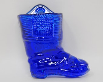 Vintage Fenton Wall Mount Match Holder Wall Pocket Cobalt Blue Glass Boot Shoe