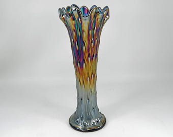 VTG Northwood Iridescent Black Amethyst Carnival Glass Tree Trunk Vase 10" FLAW