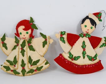 VTG 1950s Bucilla Angels Sequin Jeweled Felt Christmas Ornaments #1273 Mid Century AS IS