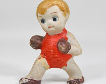 Vintage Japan Bisque Boxing Baby Boy Frozen Charlotte Penny Doll REPAIRED AS IS