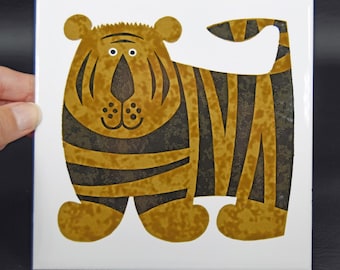 Vintage Kenneth Townsend Tiger Ceramic Tile Menagerie Series Retro 1960s 6” X 6”