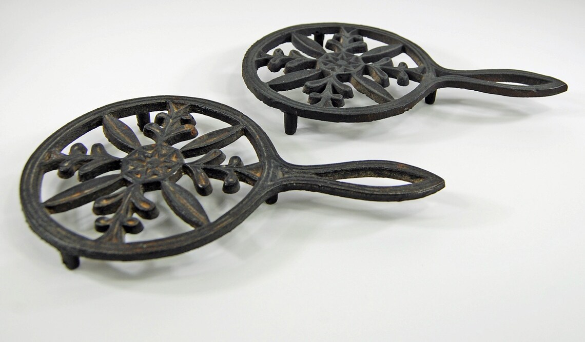 Pair of Vintage Cast Iron Black Metal Trivets 8 Point Star Etsy