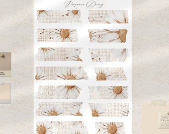 Sheet of daisy Washi stickers for journaling, diary, bujo, scrapbooking, planner…