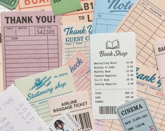 Set van 24 vintage stickers voor scrapbooking | Set vintage tickets voor scrapbooking | Ephemera voor junk journal | Vintage ephemera