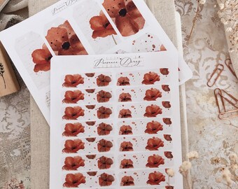 Set of 2 sticker sheets - Poppy for journaling, journal, bujo, bullet, scrapbooking, planner… White or transparent stickers