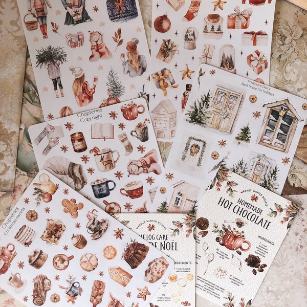 Set of Christmas sticker sheets for journaling | scrapbooking Christmas stickers | winter stickers for bullet journal