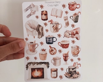 "Cozy Night" Sticker Sheet | Journaling Stickers | Bullet Journal Stickers | Planner Stickers | Winter and Christmas Stickers