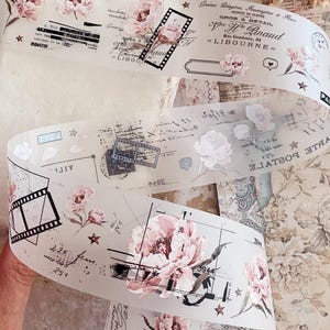 Cinta PET "Peonía rosa" para diario, scrapbooking, diario basura | Cinta adhesiva para mascotas para bullet journal, bujo y junk journal