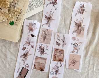 PET fleurs séchées vintage pour journaling, scrapbooking - pet tape pour bullet journal, bujo, junk journal
