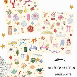 Stickervel - Zomerontwerpen - Stickers, scrapbooking, dagboekschrijven, junkjournal | Kreeften, kersen, ijs, taart, reizen, eten...