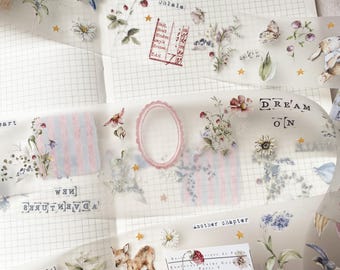 Vintage PET-tape met bloemenprint "Lovely moment" voor journaling en scrapbooking - PET-tape voor bullet journal, bujo en junk journal | Krant