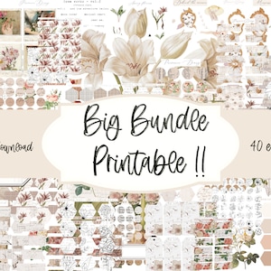 Do druku - NATYCHMIASTOWE POBIERANIE - Ponad 40 naklejek/elementów do pobrania - do dziennika śmieciowego bujo, planera, bullet, scrapbookingu