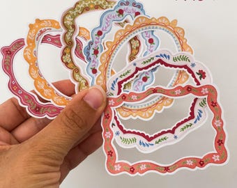 Set van 7 stickerframes voor scrapbooking - Stickerpakket voor scrapbooking - stickerkit voor junk journal - journaling, bullet journal