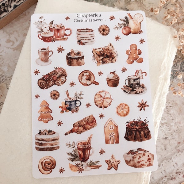 Christmas sweets sticker sheet - for journaling, scrapbooking, journal, bujo, autocollants Noël, autocollants Noël pour bullet journal